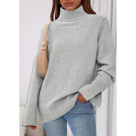 Women's Turtleneck Sweater Fall Casual Ribbed Long Sleeve Chunky Knit - Picture 3 of 5